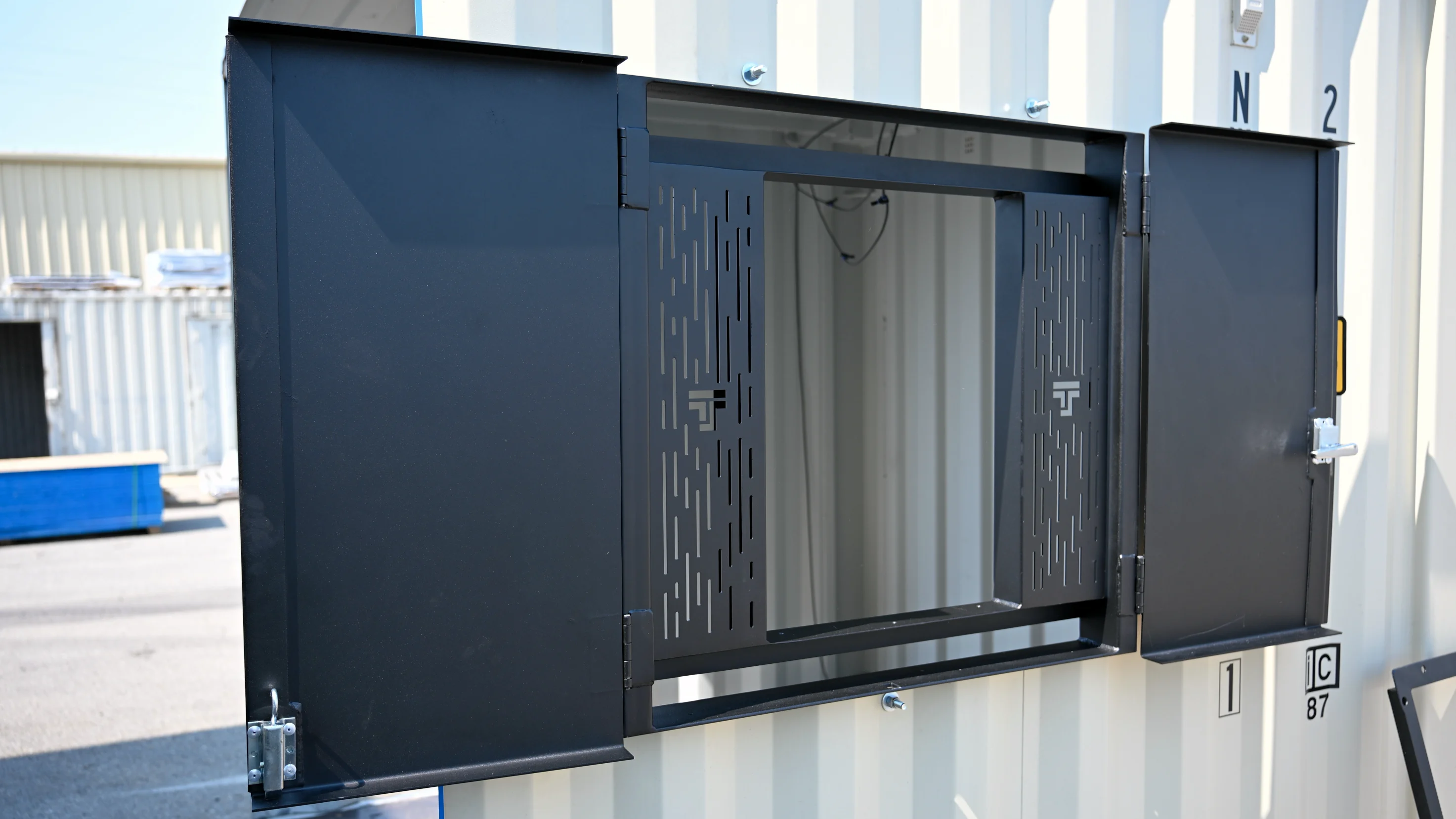 View through the open Taylor'd Training Window into the container interior